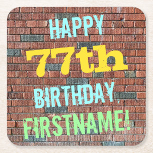Brick Wall Graffiti Inspiriert 77. Geburtstag + Na Rechteckiger Pappuntersetzer