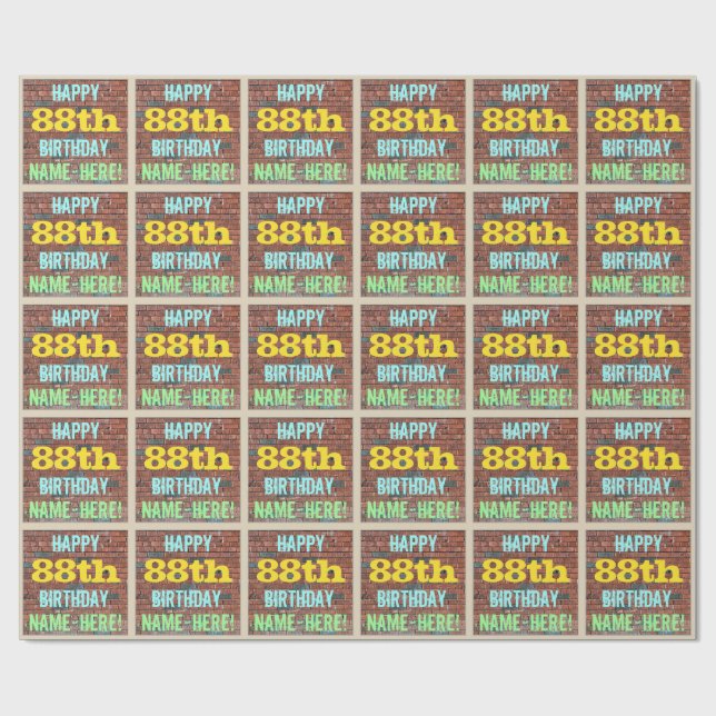 Brick Wall Graffiti Inspiriert 88. Geburtstag + Na Geschenkpapier (Flach)