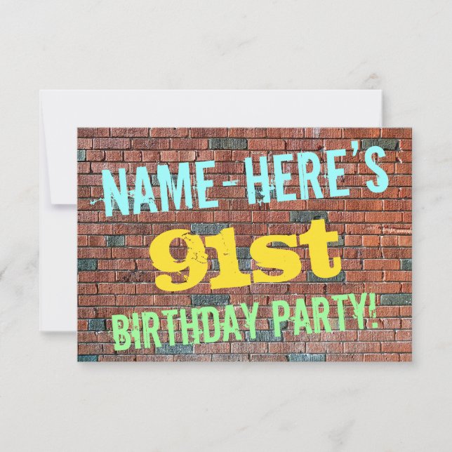 Brick Wall Graffiti Inspiriert 91. Geburtstag + Na Einladung (Vorderseite)