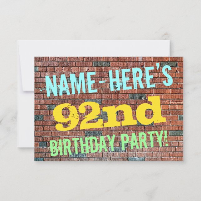 Brick Wall Graffiti Inspiriert 92. Geburtstag + Na Einladung (Vorderseite)