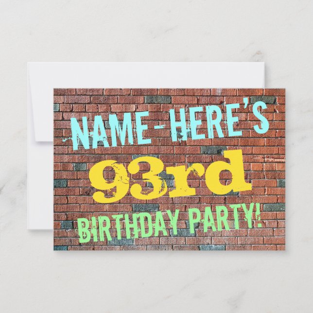 Brick Wall Graffiti Inspiriert 93. Geburtstag + Na Einladung (Vorderseite)