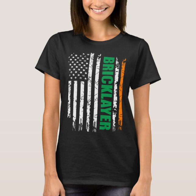 Bricklayer USA Flag Irish St Patrick Day T-Shirt (Vorderseite)