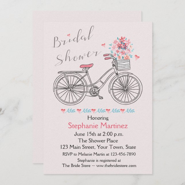 Bridal Bicycle Dusche Einladung (Vorne/Hinten)