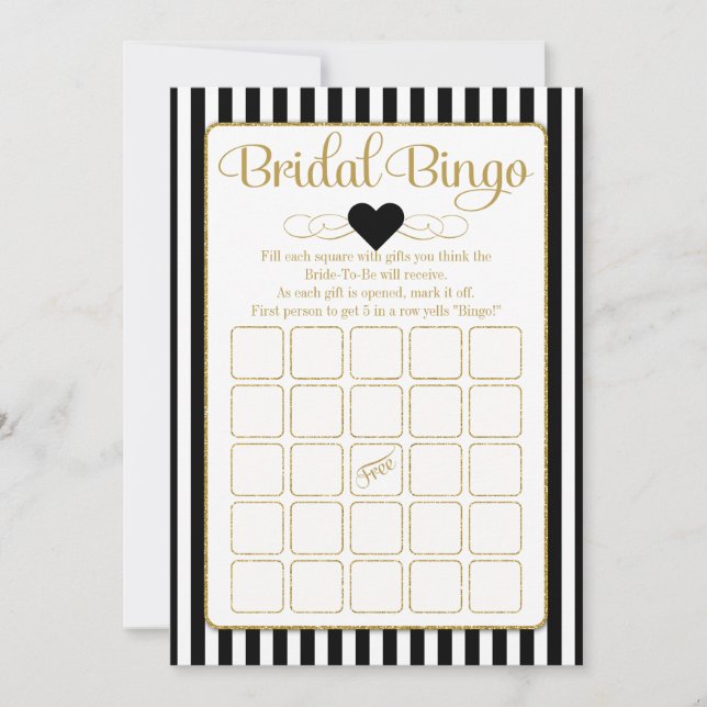 Bridal Bingo Black Gold Brautparty Game Cards Einladung (Vorderseite)