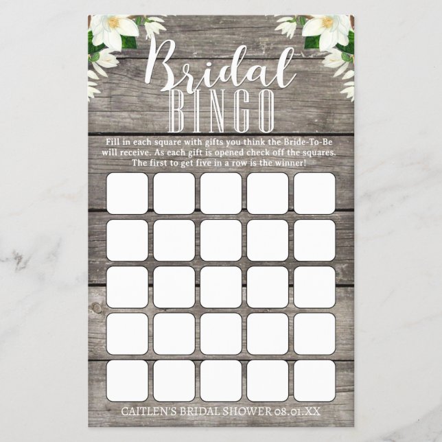 Bridal Bingo Magnolia Blume Rustikale Dusche Flyer (Vorne)