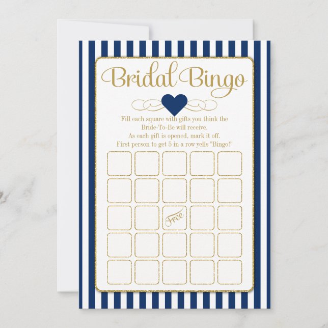 Bridal Bingo Navy Blue Gold Brautparty Game (Vorderseite)
