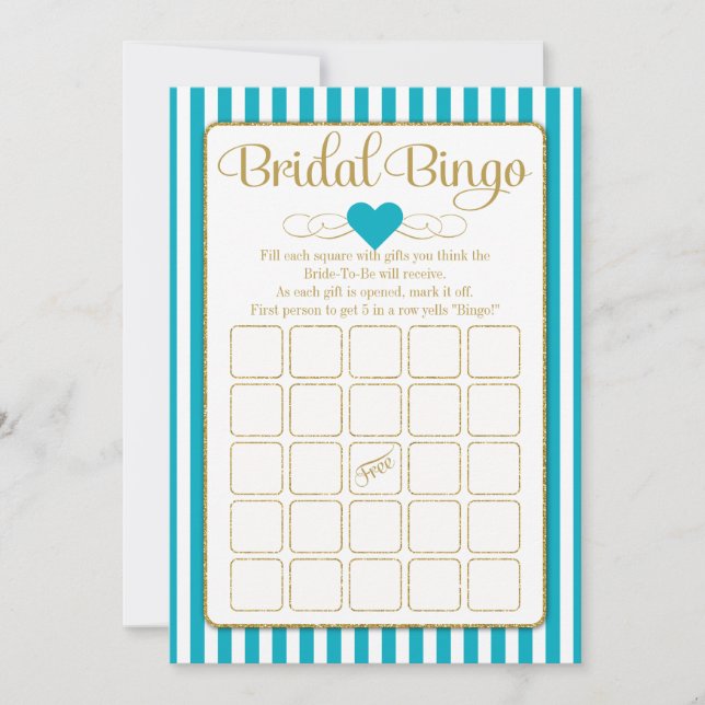 Bridal Bingo Turquoise Gold Brautparty Game Einladung (Vorderseite)