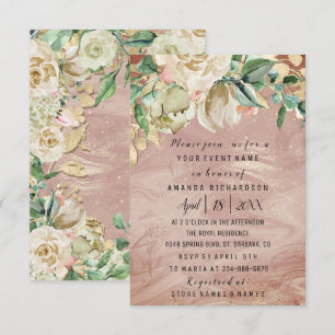 Bridal Birthday Blume Gold Minze Rose Marmorrahmen Einladung