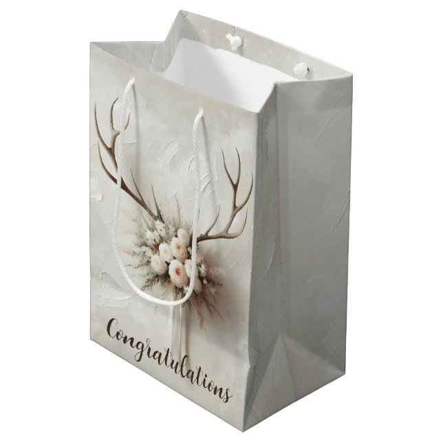 Bridal Bouquet mit Hirschantlern Mittlere Geschenktüte (Vorderseite Schrägansicht)
