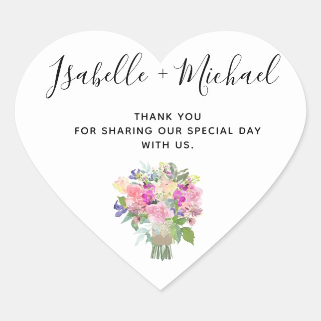 Bridal Bouquet Personalisiert Wedding Danke Herz-Aufkleber (Vorderseite)
