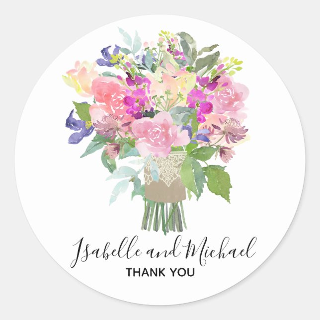 Bridal Bouquet Personalisiert Wedding Danke Runder Aufkleber (Vorderseite)