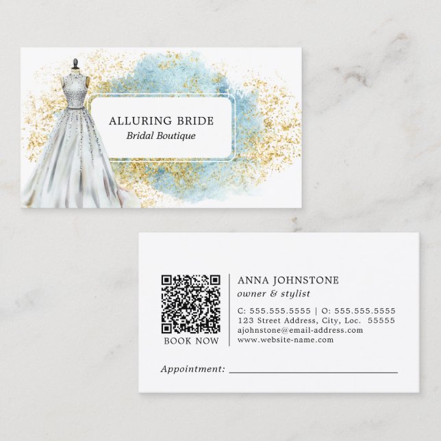 Bridal Boutique Blue Gold QR Code | Ernennung Visitenkarte (Vorne/Hinten)