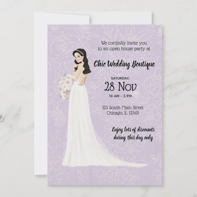 Bridal Boutique offenes Haus wählen Hintergrundfar Einladung (Vorderseite)