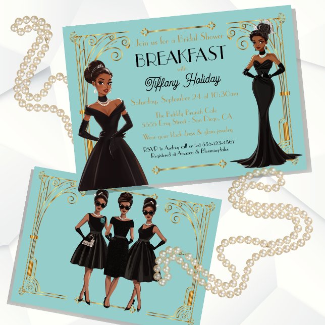 Bridal Breakfast Black Dress Afroamerikaner Einladung (Von Creator hochgeladen)