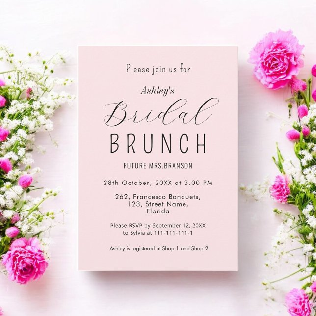Bridal Brunch Blush Pink Kalligraphie Einladung (Von Creator hochgeladen)