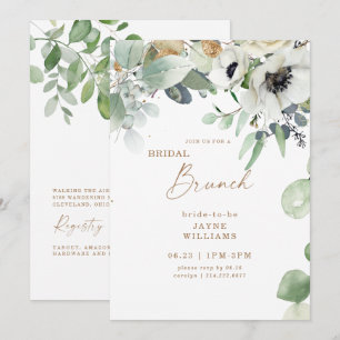 Bridal Brunch Botanisches Grün Weiße Blüte  Einladung