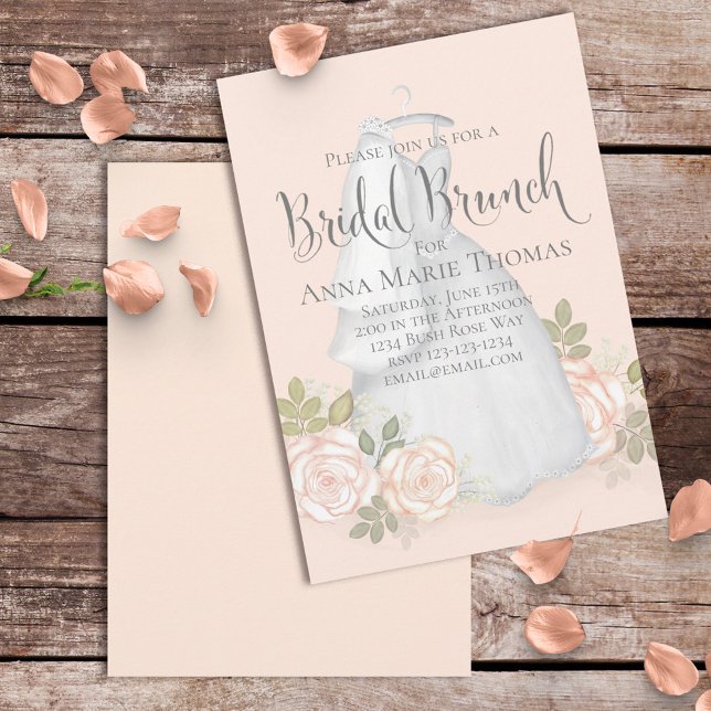 Bridal Brunch Elegantes Hochzeitskleid Blush Blora Einladung (Von Creator hochgeladen)