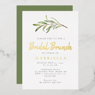 Bridal Brunch Gold der modernen Olive Branch Folieneinladung