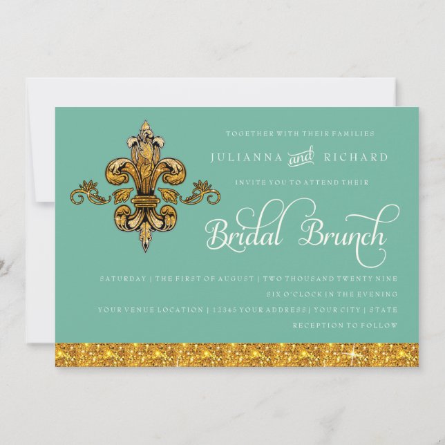 Bridal Brunch Imitate Gold Aquamarine formale Lili Einladung (Rückseite)