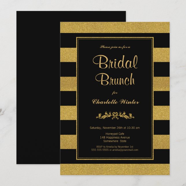 Bridal-Brunch mit schwarzem Goldstreifen Einladung (Vorne/Hinten)
