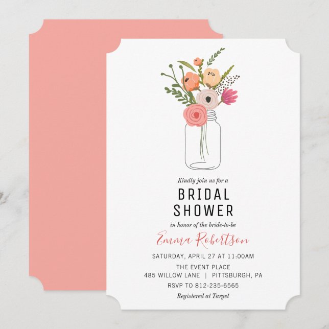Bridal Brunch Peony Bouquet Dusche Einladung (Vorne/Hinten)