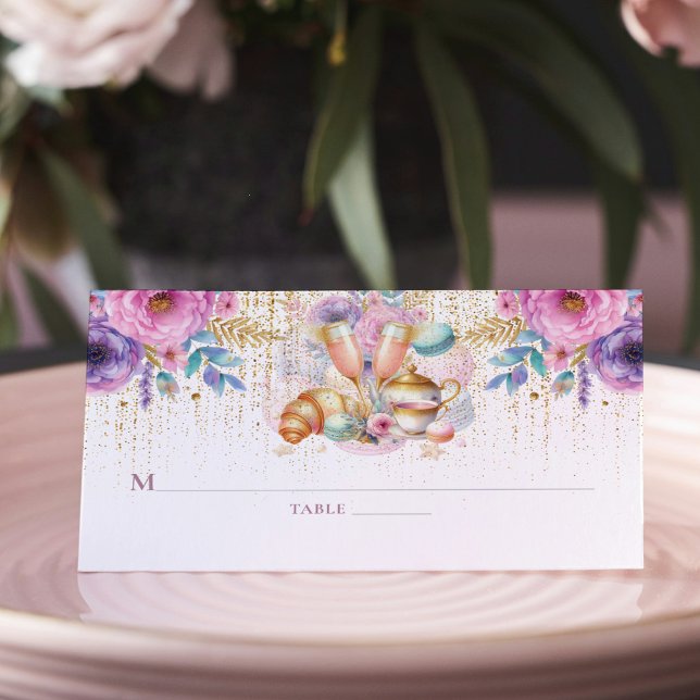 Bridal Brunch Pink Gold Glitzer Floral Platzkarte (Von Creator hochgeladen)