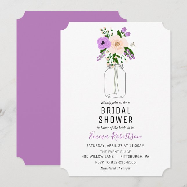 Bridal Brunch Purple Bouquet de douche invitation (Devant / Derrière)