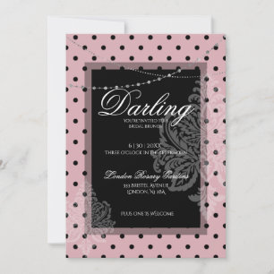 Bridal-Brunch rosa schwarze Polka-Punkte Save the  Einladung