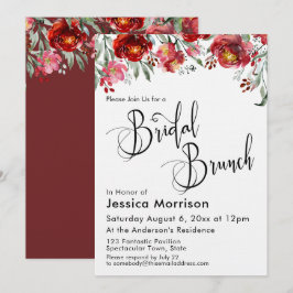 Bridal Brunch Typografie Burgundy Red Floral Einladung