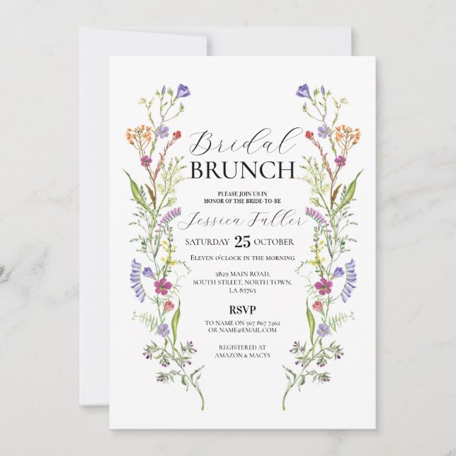 Bridal Brunch Wildblumen Floral Ditsy Einladung (Vorderseite)