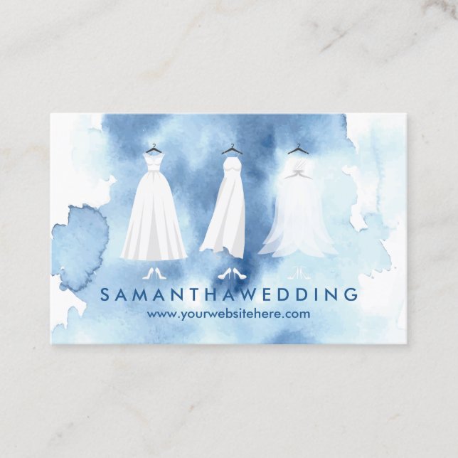 Bridal Clothing Watercolor Blue Wedding Dress Visitenkarte (Vorderseite)