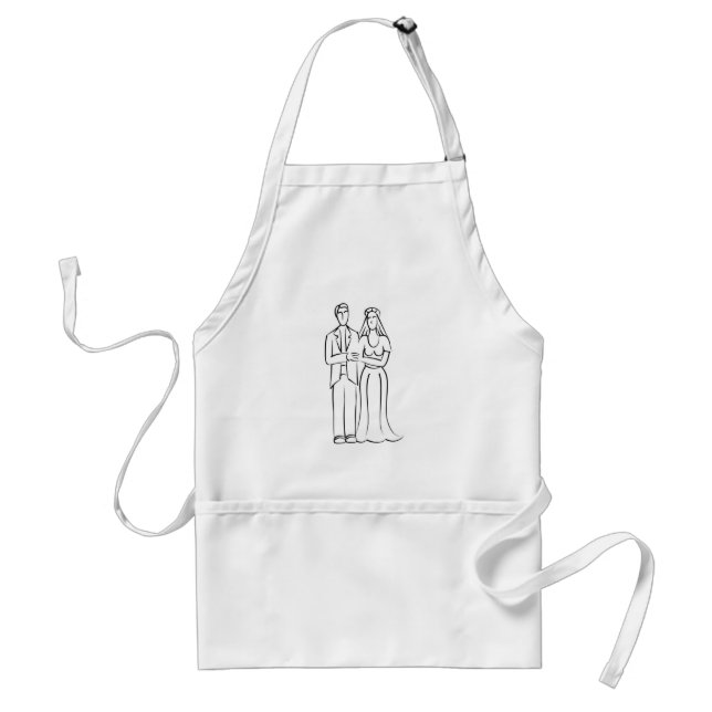 Bridal Couple Schwarz-weiß Sketch Bridge Groom Schürze (Vorne)