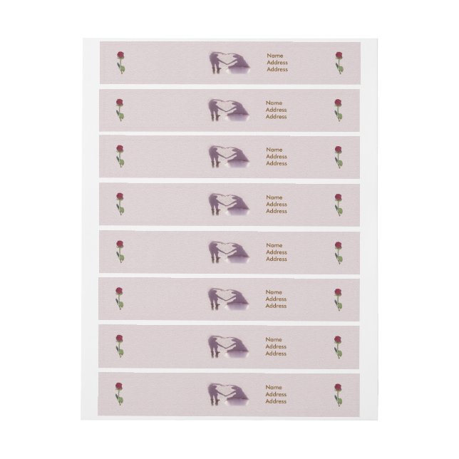 Bridal Couple Silhouette Herz in Sand Wedding Rundum-Adressaufkleber (Bogen)
