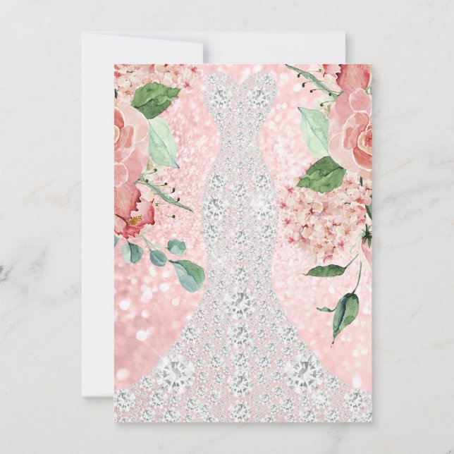 Bridal Dress Spark Rose Rosa Floral Einladung (Rückseite)
