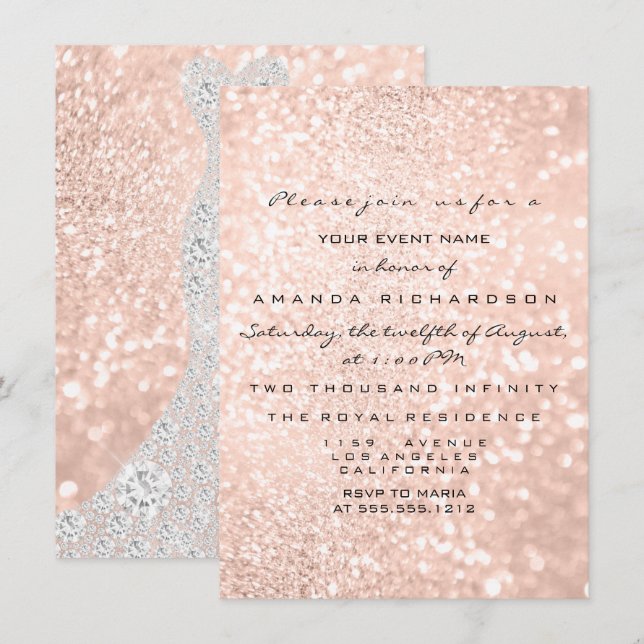 Bridal Dress Spark Rose VIP Blush Rose Diamond Einladung (Vorne/Hinten)