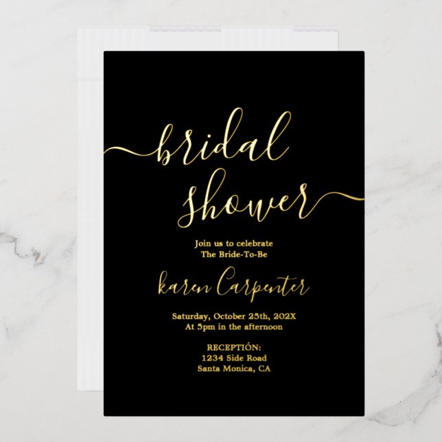 Bridal-Dusche aus schwarzer und echter Goldfolie E Folieneinladung (Briefumschlag)