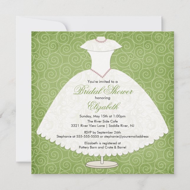 Bridal Dusche Einladung Gown Sage Green Wirbel (Vorderseite)