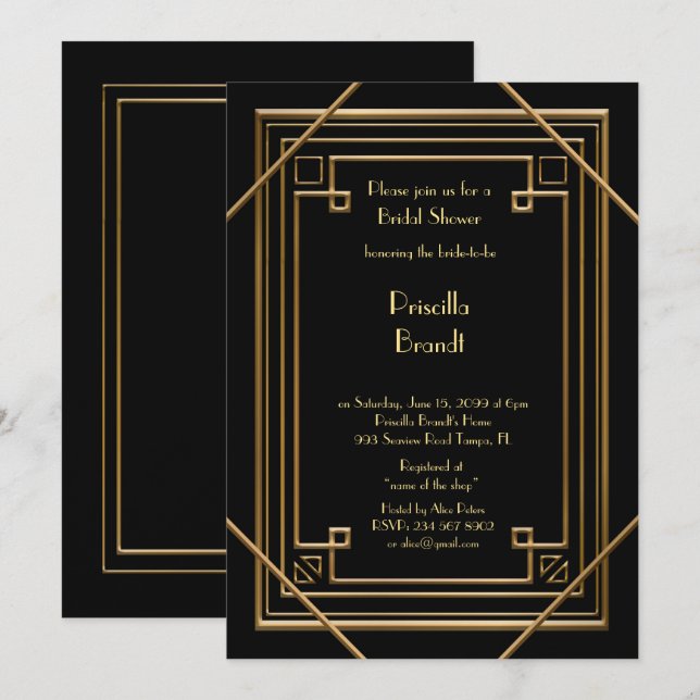Bridal Dusche Einladung, großartig Gatsby Gold sch Einladung (Vorne/Hinten)