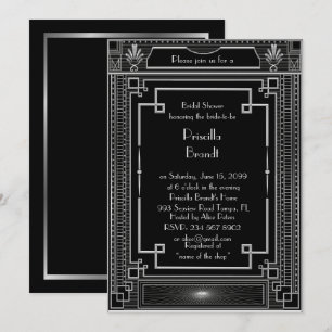 Bridal Dusche Einladung, großartige Gatsby schwarz Einladung