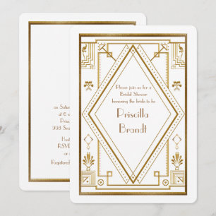 Bridal Dusche Einladung, große Gatsby Gold weiß Einladung
