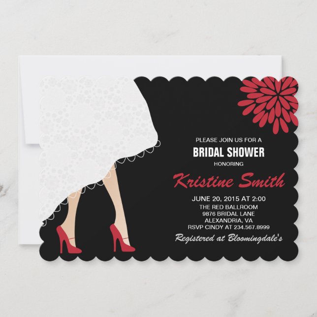 Bridal Dusche Einladung mit roten High Heel Schuhe (Vorderseite)