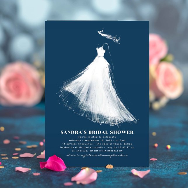 Bridal Dusche Einladung Navy Blue Modern Ethereal (Navy Blue Bridal Shower Invitation)