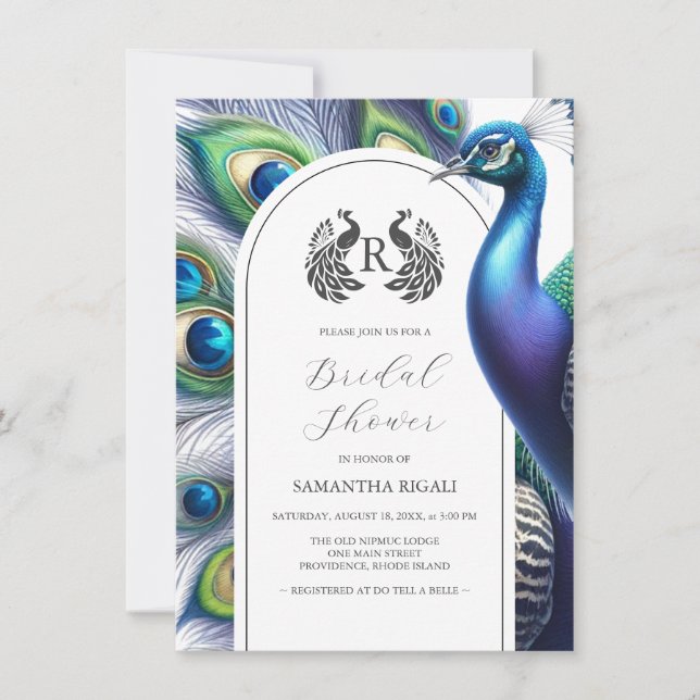 Bridal Dusche Einladung Wasserfarbenen Pfau (Vorderseite)