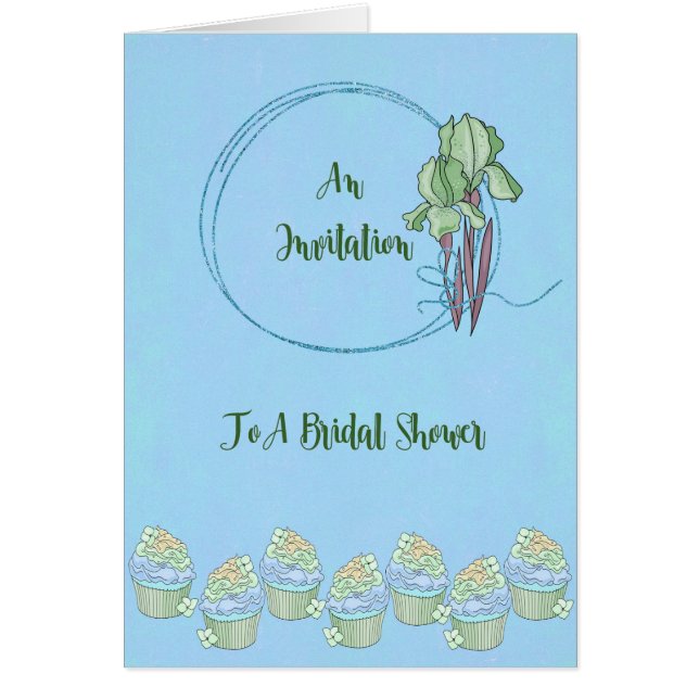 Bridal Dusche Einladungskarte, blau mit Iris (Vorne)