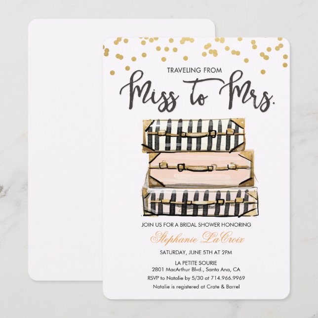 Bridal-Dusche für Reisen - Einladung (Vorne/Hinten)