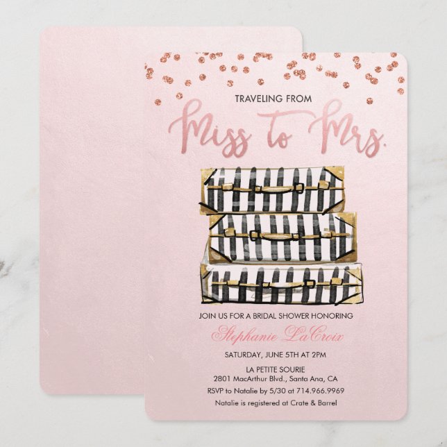 Bridal-Dusche für Reisen - Einladung (Vorne/Hinten)