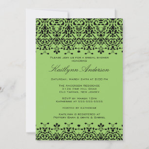 Bridal-Dusche "Green & Black Damask" Einladung