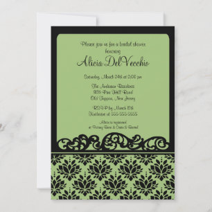 Bridal-Dusche "Green & Black Damask" Einladung