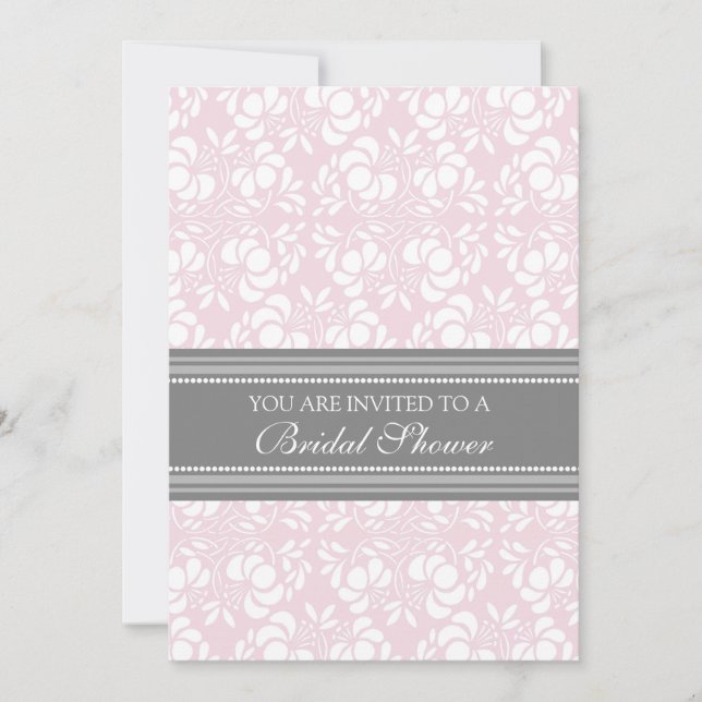 Bridal-Dusche mit rosa grauen Damast Einladungskar Einladung (Vorderseite)