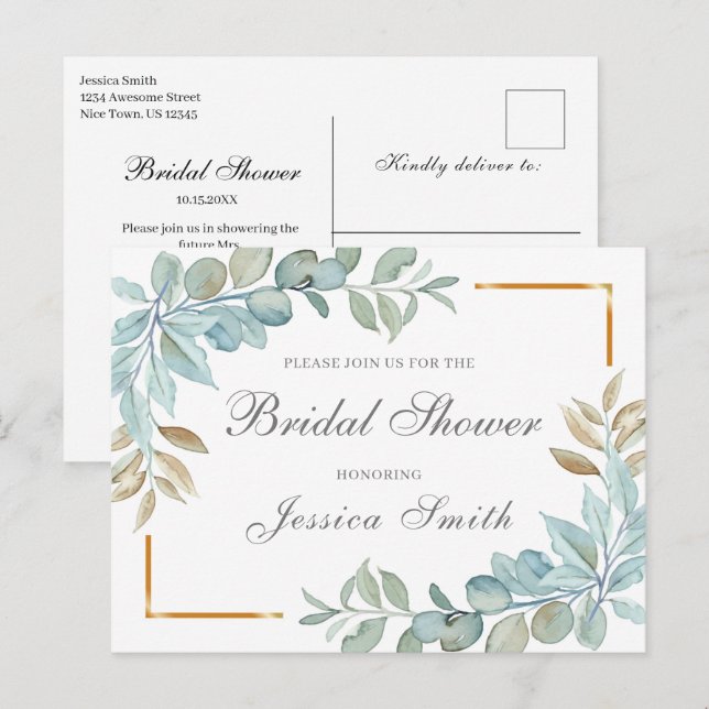Bridal-Dusche Wasserfarbe Einladung Postkarte (Vorne/Hinten)